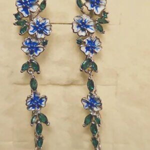 Floral Blue and Green Earrings